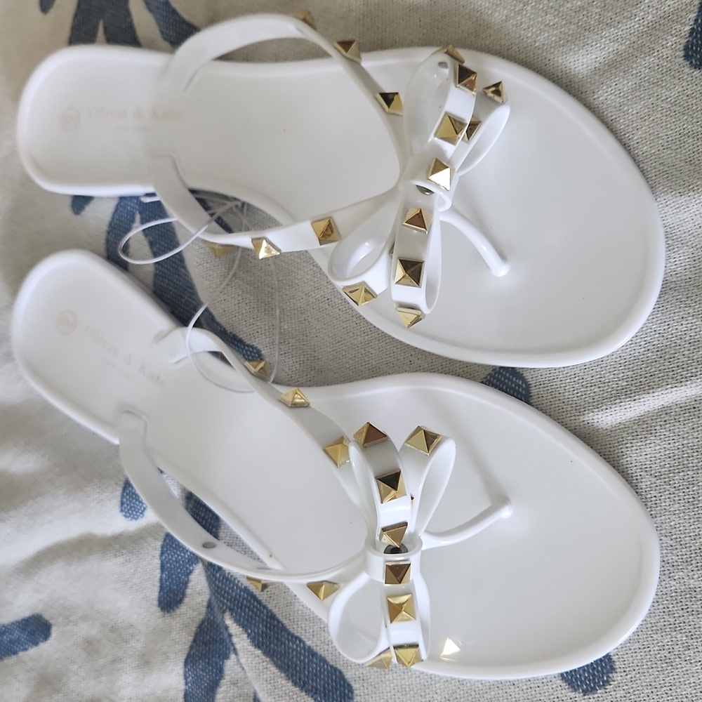 White Sandals with Gold Accents